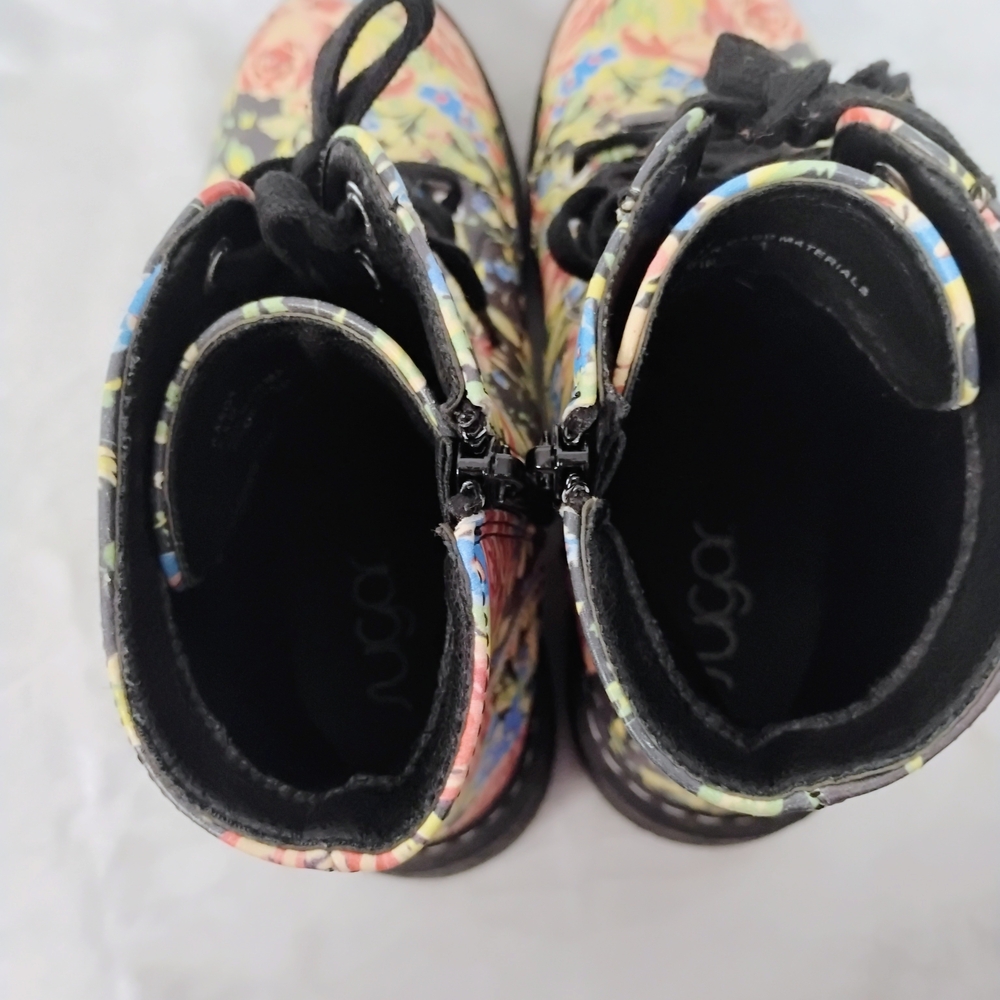 Sugar Kaedy Womens 7.5 Multicolor Floral Combat Boots Lace Up Side Zip - Picture 5 of 7